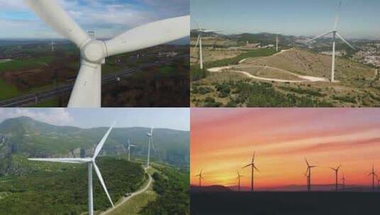 风能发电新能源山脉航拍风机高清在线视频素材下载