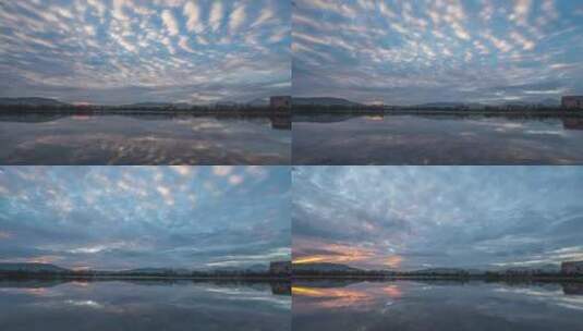 湖面天空飘动的鳞状云高清在线视频素材下载