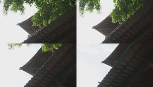寺庙阁楼绿植天空空镜头「升格」高清在线视频素材下载