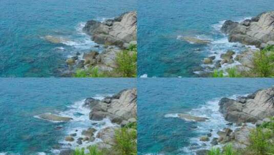 海南三亚海景 大海岸边岩石 海浪拍打礁石高清在线视频素材下载