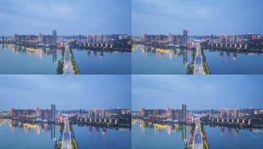 江西九江八里湖夜幕降临城景航拍延时高清在线视频素材下载