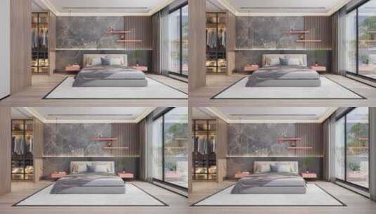 高端现代卧室样板间三维素材高清在线视频素材下载