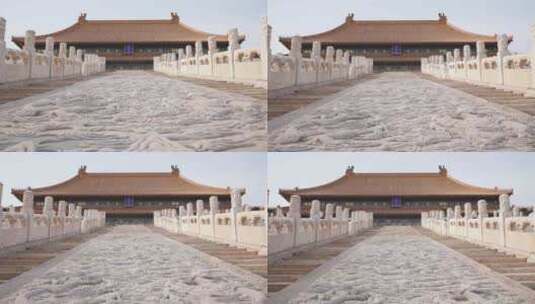 北京故宫太和殿台阶上雕刻的龙纹高清在线视频素材下载