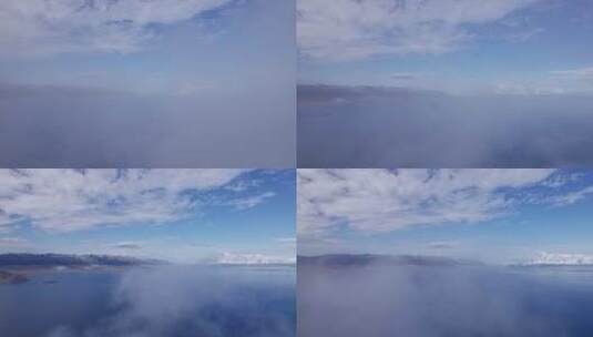 赛里木湖绝美穿云风光航拍高清在线视频素材下载