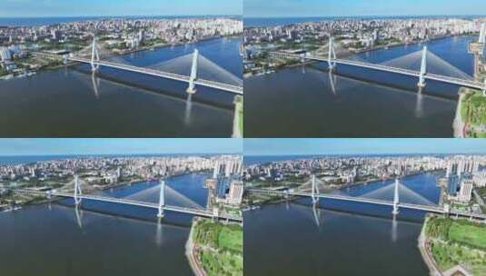 中国海南省海口市世纪大桥 夏日里蓝天白云高清在线视频素材下载
