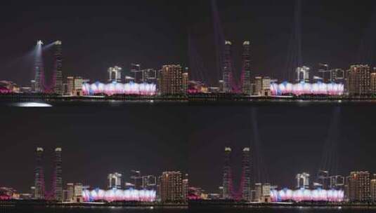 8k杭州亚运会 奥体中心 杭州之门夜景灯光秀高清在线视频素材下载