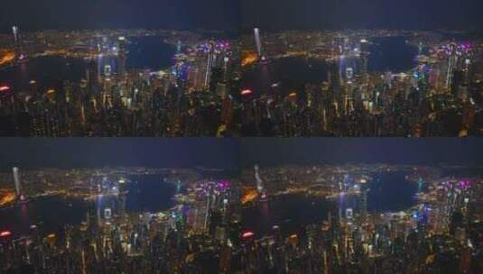 上升香港CBD城市大景夜景航拍4K30P高清在线视频素材下载