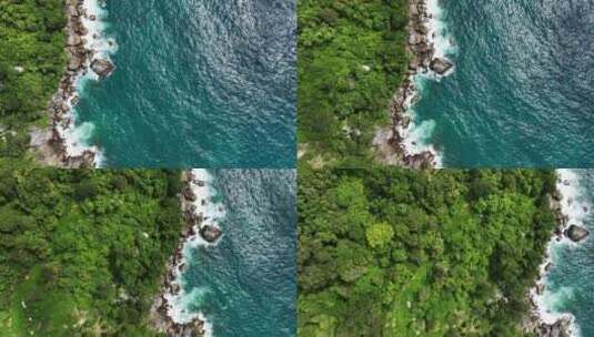 航拍泰国普吉岛岩石海滩和大海壮美海岸线高清在线视频素材下载