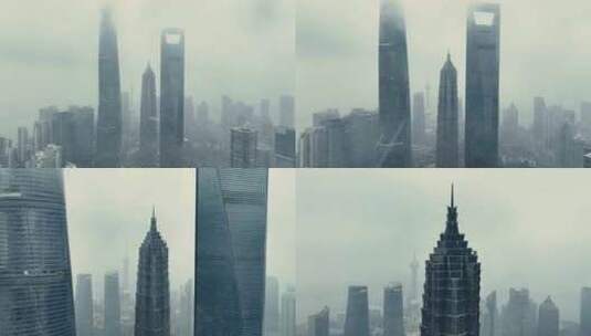上海下雪4K航拍上海中心东方明珠下雪高清在线视频素材下载