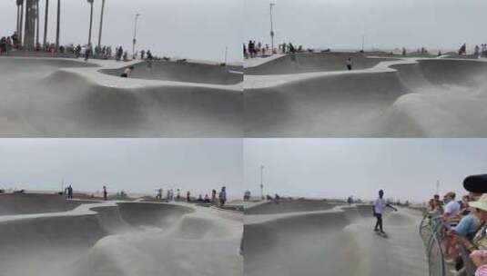 一群男生女生玩滑板轮滑高清在线视频素材下载