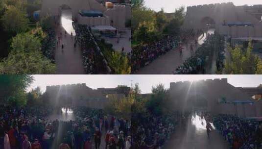 航拍新疆喀什古城开城仪式4K特色舞蹈活动高清在线视频素材下载