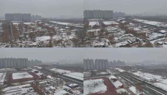 航拍城市雪景 石家庄 交通高清在线视频素材下载