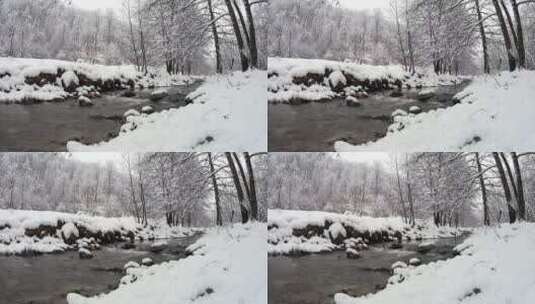 山林中暴雪过后的小溪高清在线视频素材下载