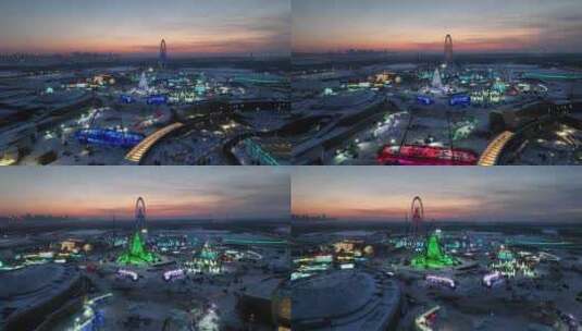 航拍建设中的第25届哈尔滨冰雪大世界高清在线视频素材下载