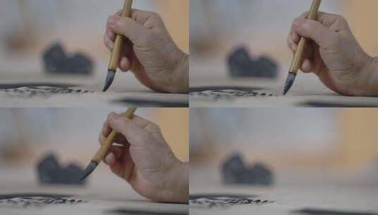 艺术家画家作画工笔画绘画技法水墨泼墨画笔高清在线视频素材下载