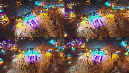 中国黑龙江哈尔滨兆麟公园冰灯游园会夜景高清在线视频素材下载