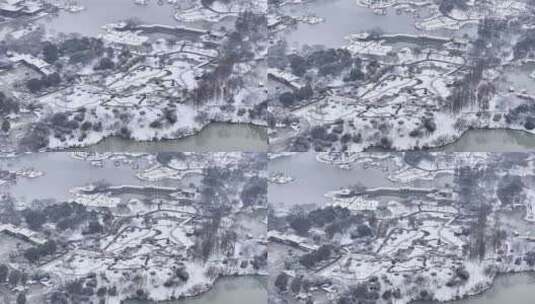 航拍扬州瘦西湖大明寺观音山宋夹城园林雪景高清在线视频素材下载