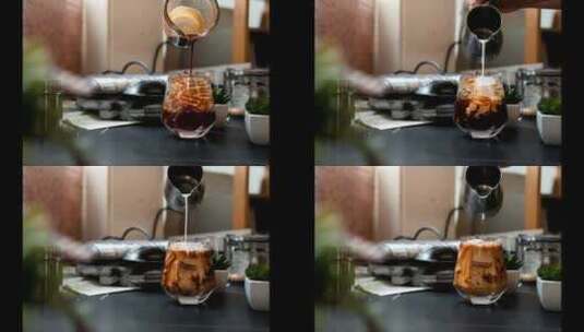 咖啡 冰美式制作高清在线视频素材下载