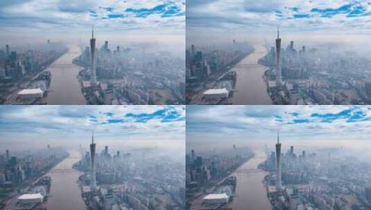 广东省广州塔海珠区天河区珠江城市风景航拍高清在线视频素材下载