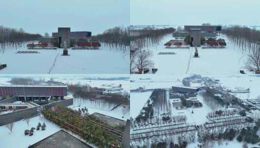 济宁金乡羊山景区王杰纪念馆雪景宣传片高清在线视频素材下载