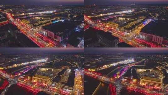 天津杨柳青古镇夜景航拍高清在线视频素材下载