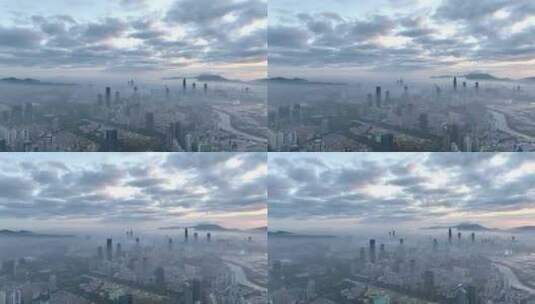 航拍深圳城市建筑云海高清在线视频素材下载