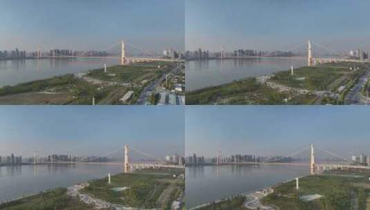 白沙洲洪山江滩杨泗港大桥全景高清在线视频素材下载
