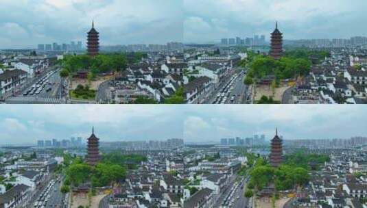 江苏苏州市报恩寺塔北寺塔航拍北塔报恩寺城高清在线视频素材下载