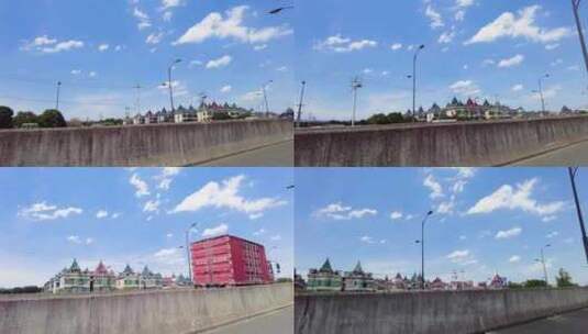 蓝天白云和城市整洁的马路风景视频素材高清在线视频素材下载