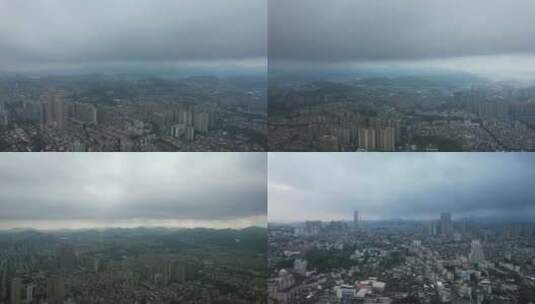 城市极端天气暴雨来袭航拍广东中山高清在线视频素材下载