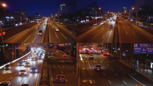 4K北京城市交通二环线高峰期车流夜景合集高清在线视频素材下载