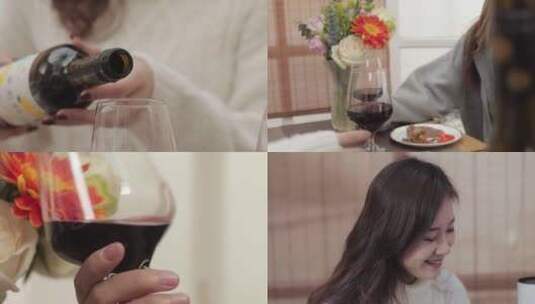 女人喝红酒品红酒打开红酒瓶子红酒碰杯高清在线视频素材下载