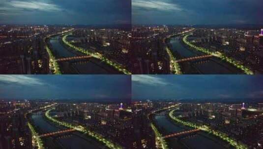 湖南省衡阳市蒸水夜景4k航拍高清在线视频素材下载