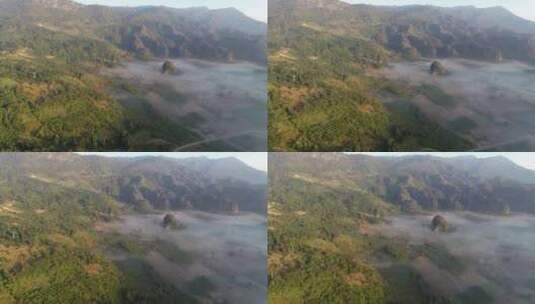 AERIAL雾蒙蒙的高山景观Phu La高清在线视频素材下载