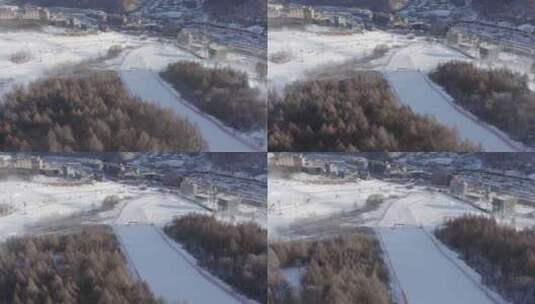 航拍吉林省通化市万峰滑雪场冬季风光高清在线视频素材下载