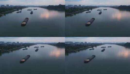 湘江边货运货船航拍高清在线视频素材下载