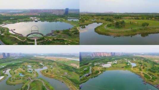 航拍 陕西 咸阳 渭河 秦汉湿地公园高清在线视频素材下载