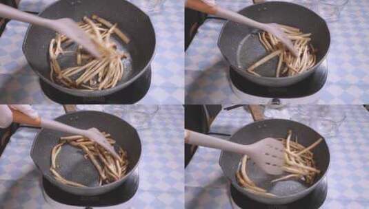 小鸡炖蘑菇茶树菇炒制做饭高清在线视频素材下载