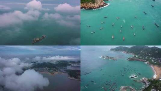 浙江嵊泗列岛枸杞岛 礁石 海浪 渔船高清在线视频素材下载