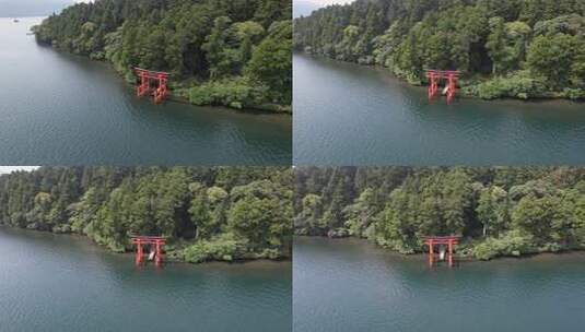 日本箱根湖神社鸟瞰高清在线视频素材下载