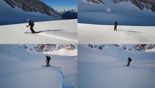 高山雪地滑雪高清在线视频素材下载