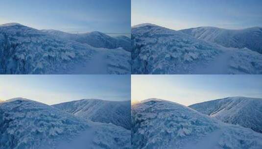 雪岭晨曦 冰雪晶莹 天空澄蓝 宁静世界高清在线视频素材下载