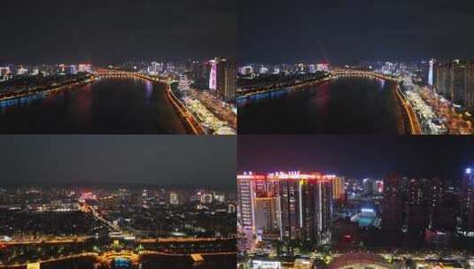 城市夜景河流桥梁航拍全景安康夜景高清在线视频素材下载