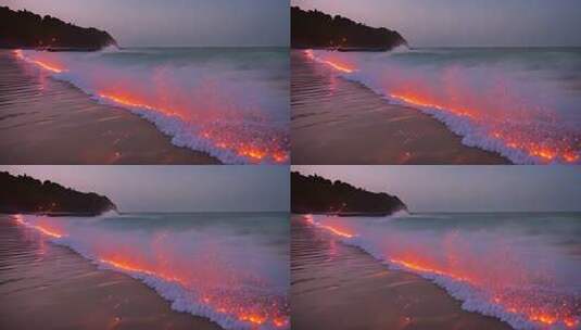 海边荧光海浪夜景高清在线视频素材下载