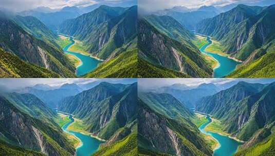 航拍峡谷河流自然风景生态旅行高清在线视频素材下载