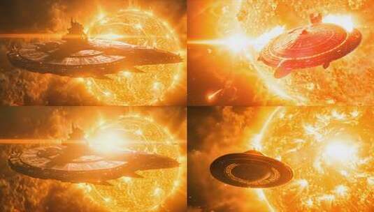 宇宙舰队在太阳轨道 太空异星能源采集捕获高清在线视频素材下载