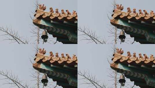 古建筑屋檐脊兽特写高清在线视频素材下载