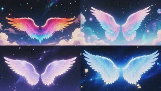 梦幻彩虹翅膀星空中舞动高清在线视频素材下载