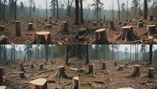 森林砍伐后的树桩场景高清在线视频素材下载