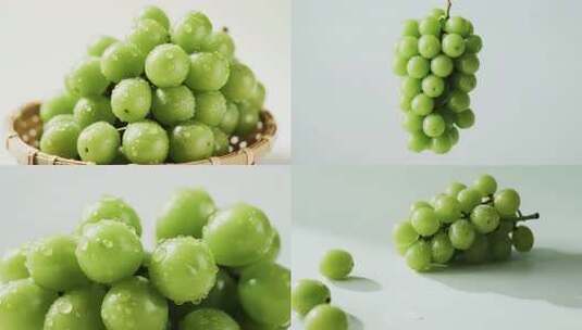翠绿新鲜葡萄全景与特写展示高清在线视频素材下载